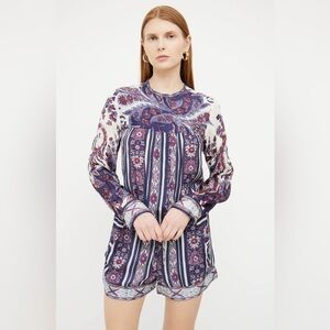 Isabel Marant Etoile Tayler Paisley Print Romper Silk Feel Blue Purple - XS